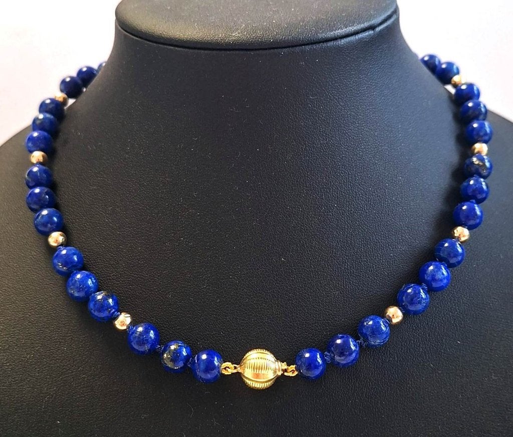 Schitterende 14-Kt Goud Afghaanse Lapis Lazuli Collier 44 CM, Sieraden, Tassen en Uiterlijk, Ophalen of Verzenden, Goud, Ketting
