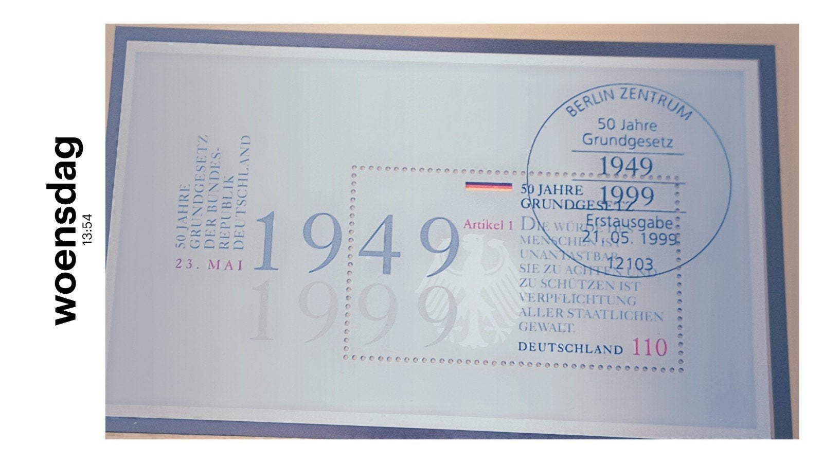Duitsland,  1999, 50 jaar Grondwet, Ophalen of Verzenden, 1990 tot heden, Gestempeld