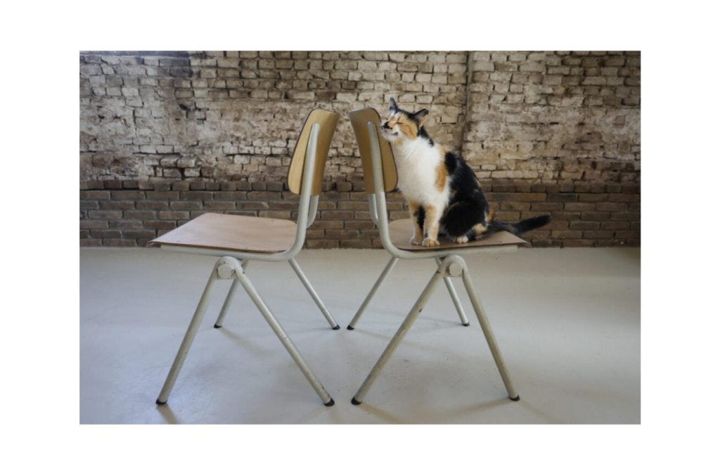 Vintage Galvanitas S35 schoolstoelen vanille/bicolor, Gebruikt, Wit, Ophalen of Verzenden, Industrieel, Mid-century, Vintage, Schoolstoel