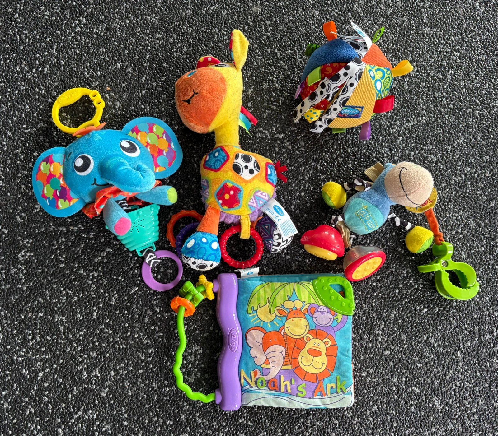 Playgro Babyspeelgoed Set - Olifant, Giraf, Ezel, bal, boek, Ophalen of Verzenden, Gebruikt, Overige typen, Met geluid