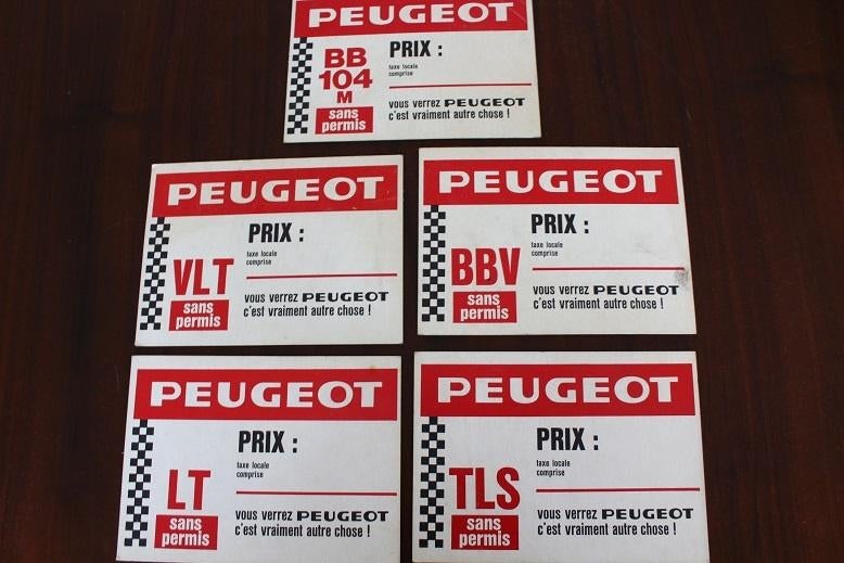 Peugeot bromfietsen winkel prijskaarten 104 BB LT TLS VLT, Ophalen of Verzenden, Zo goed als nieuw