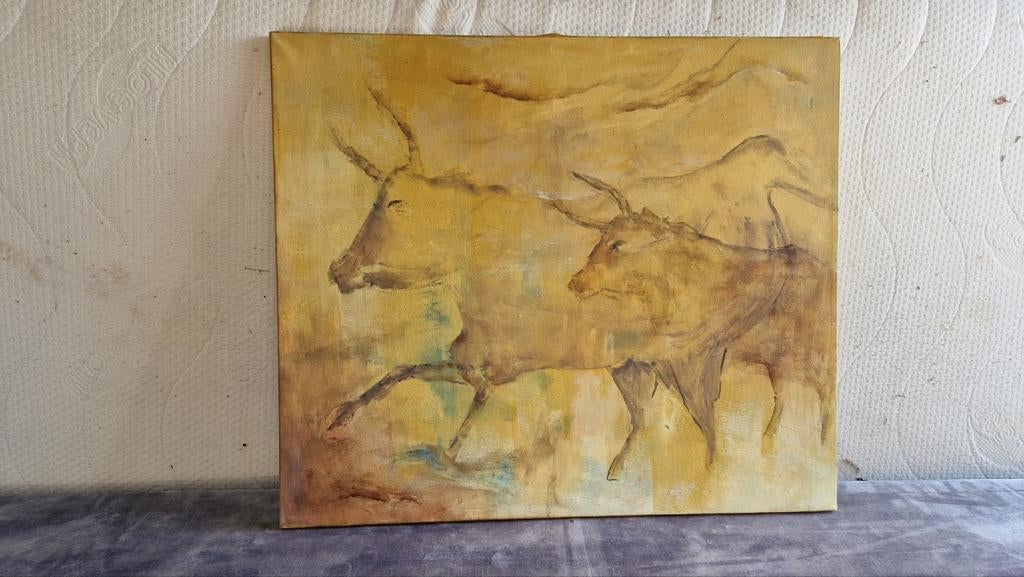 Canvas schilderij met ossen - 60x70 cm, Antiek en Kunst, Ophalen