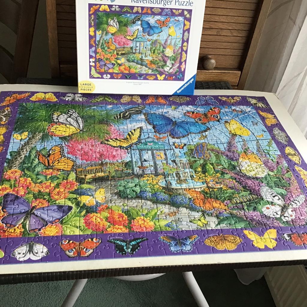Ravensburger puzzel 500xl vlinders, compleet, 1x gelegd, Ophalen of Verzenden, 500 t/m 1500 stukjes, Zo goed als nieuw, Legpuzzel