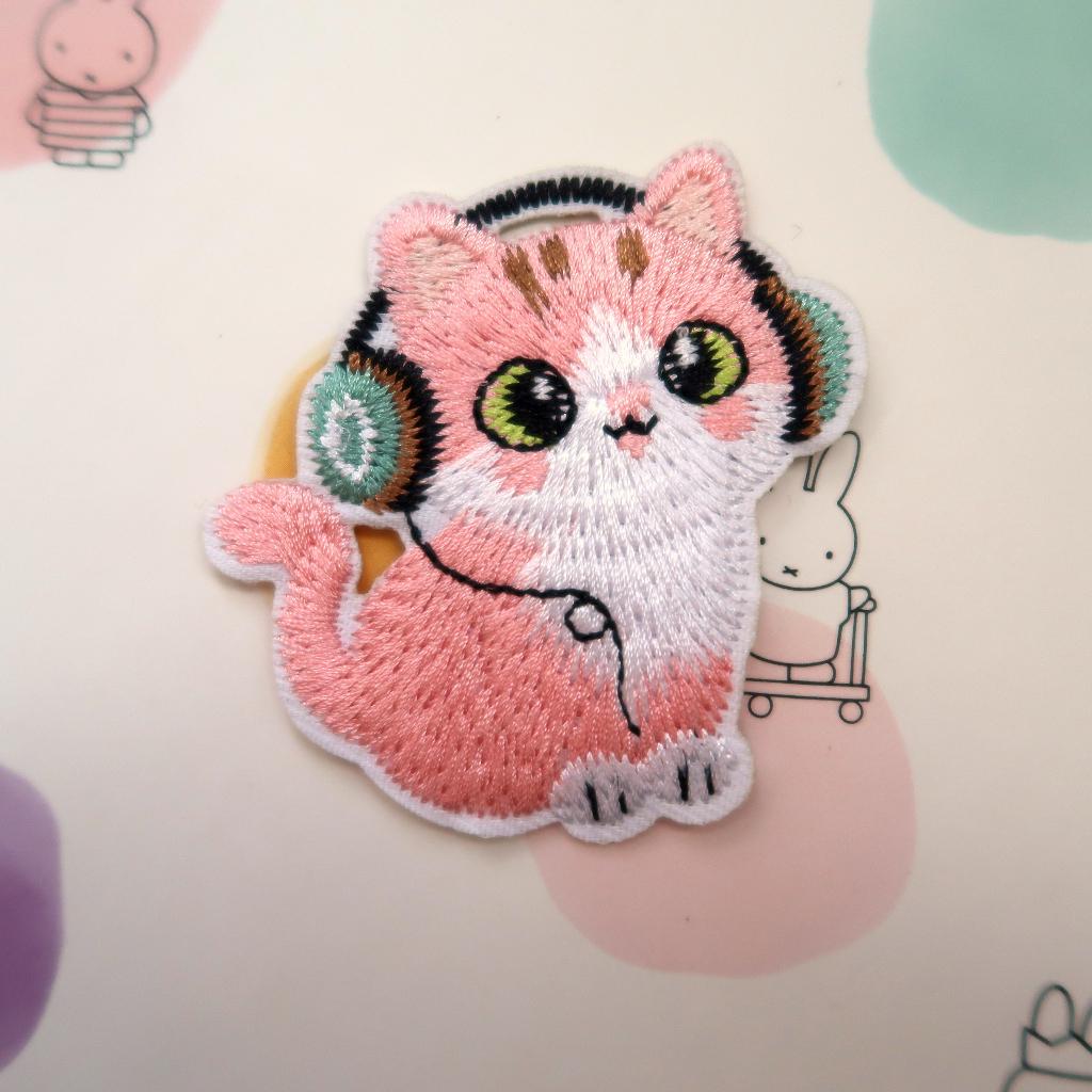 Koptelefoon Kat opstrijkplaatje Patch Badge Applique, Verzenden, Nieuw, Overige applicaties
