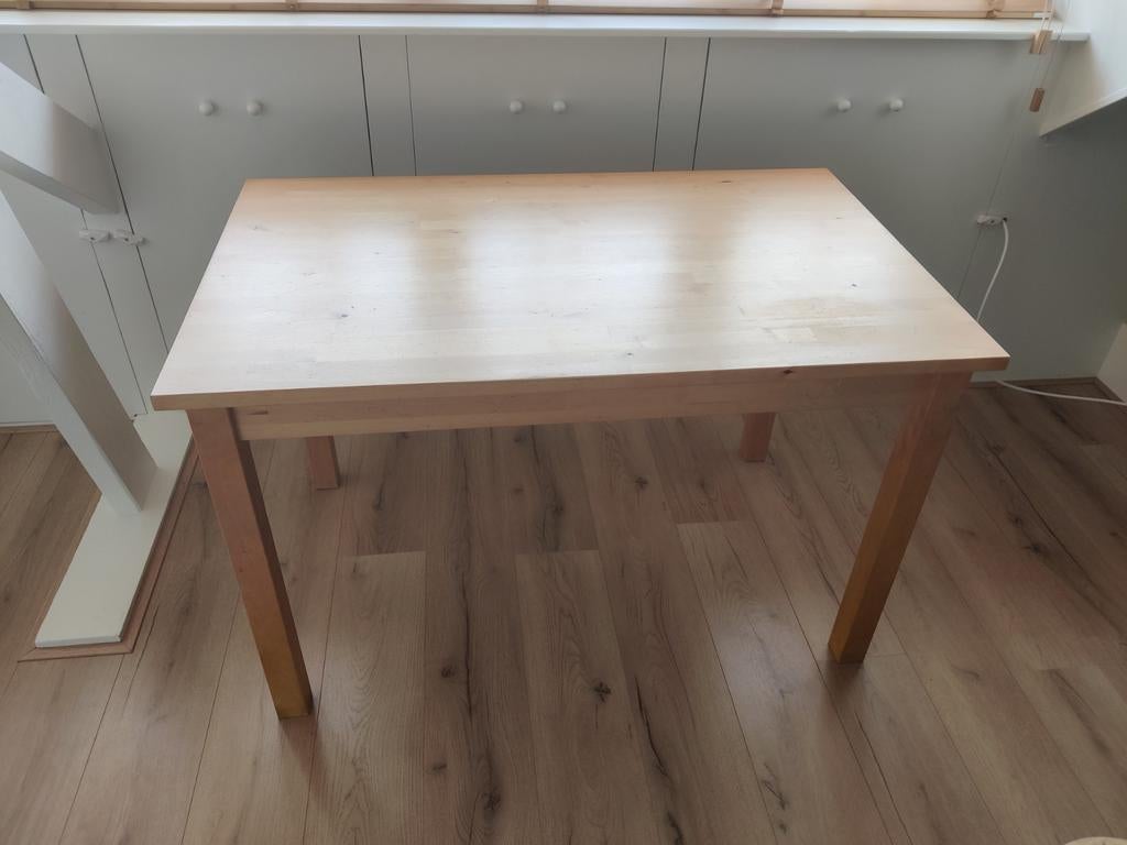 Ikea houten eettafel, blank gelakt (120x80 cm), Huis en Inrichting, Tafels | Eettafels, Ophalen, Gebruikt, 50 tot 100 cm, 100 tot 150 cm