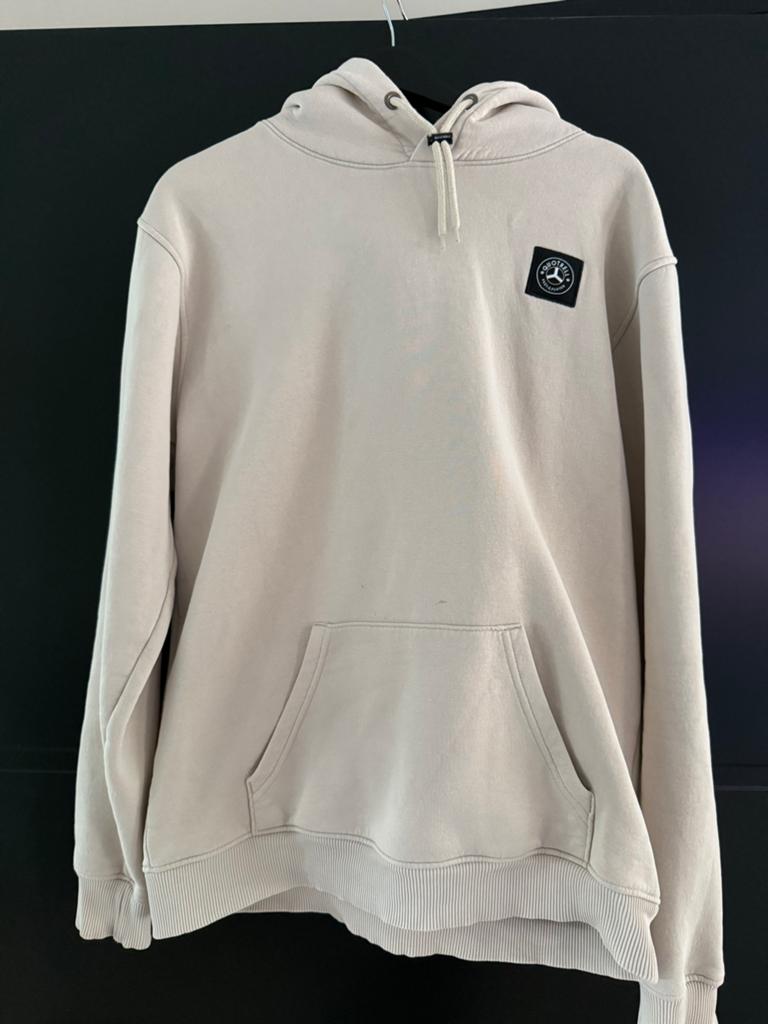 Quotrell  Hoodie - Beige met logo en tekst op de rug, Ophalen of Verzenden, Zo goed als nieuw, Maat 52/54 (L), Beige