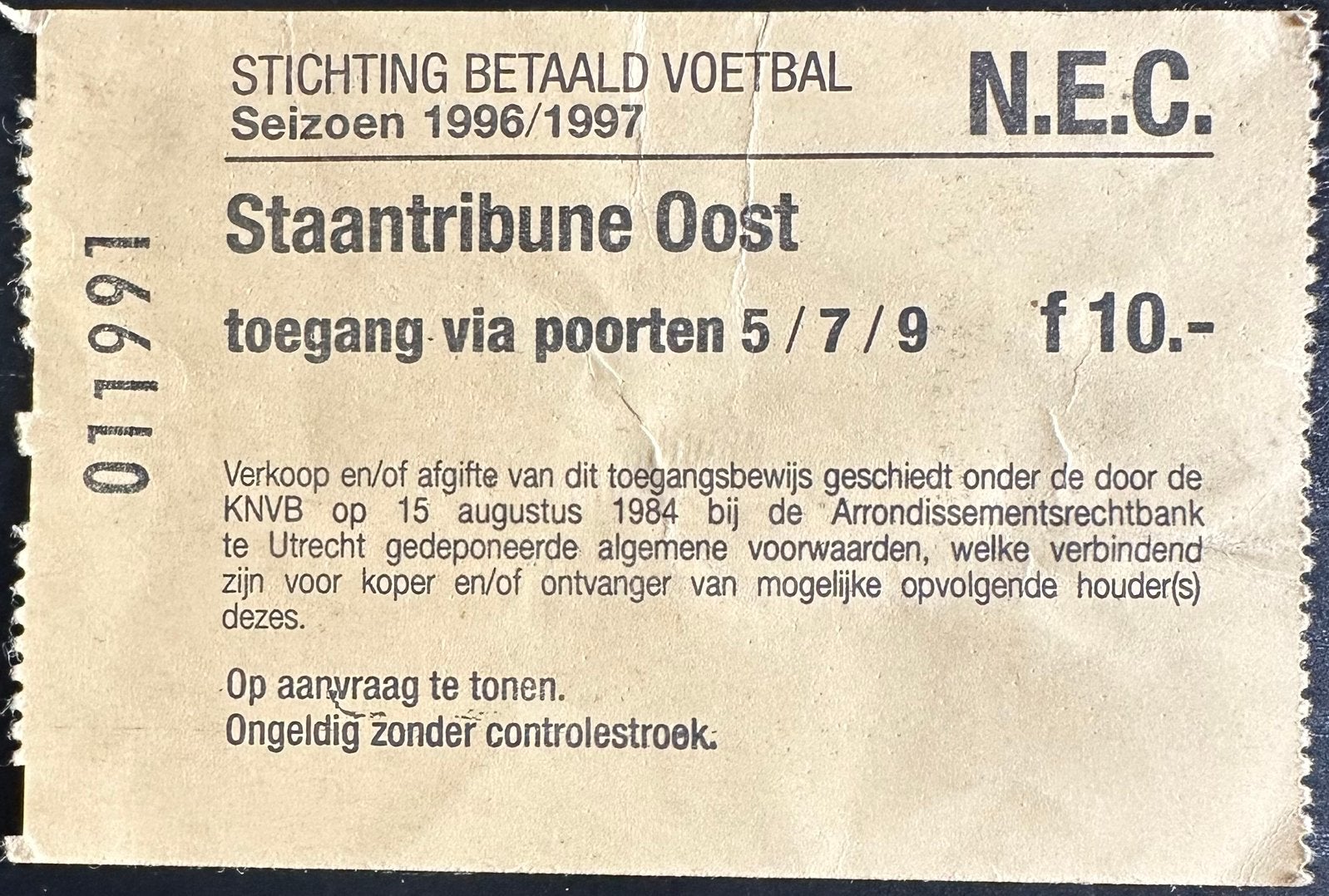 Ticket 96-97 NEC Nijmegen - ?, Verzenden, Gebruikt, Overige binnenlandse clubs, Overige typen