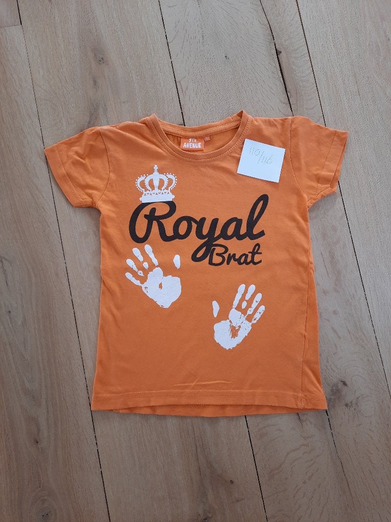 Oranje shirt Koningsdag, maat 110/116, Ophalen of Verzenden, Gebruikt, Jongen, Shirt of Longsleeve