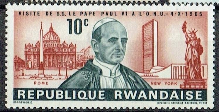 Rwanda 1965 Bezoek Paus Vrijheidsbeeld Vaticaan Rome, Verzenden, Postfris, Plaats of Gebouw