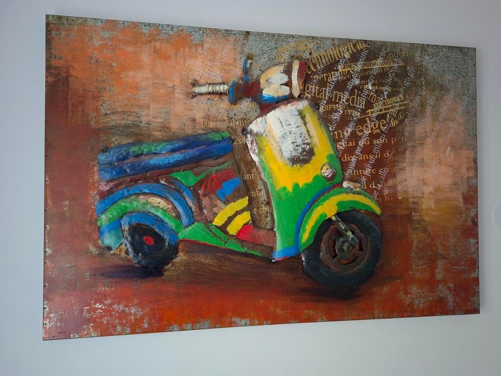 Uniek 3D metaal Wanddecoratie: Kleurrijke Scooter Kunst, Ophalen