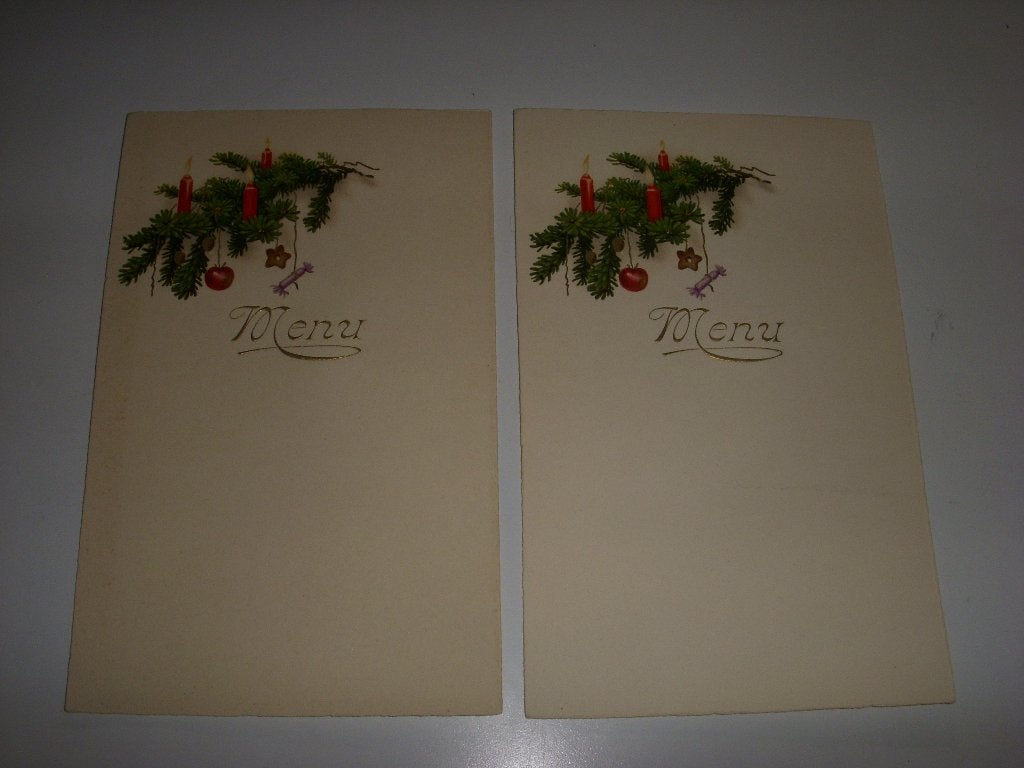 2 Jaren 30 menukaarten voor de kerst, Diversen, Kerst, Gebruikt, Ophalen of Verzenden