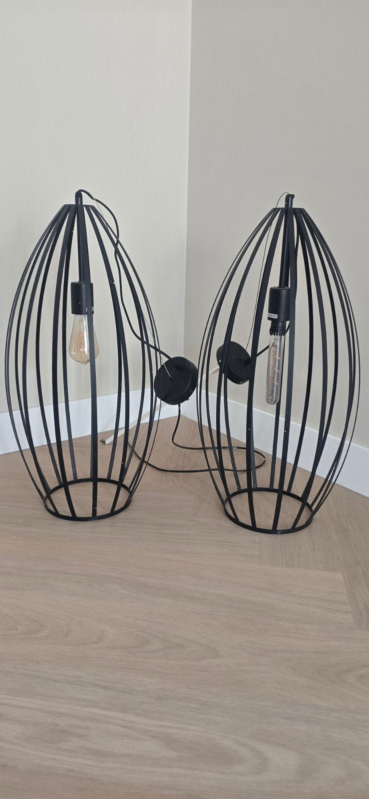 Set van 2 zwarte lampen, industrieel design, Ophalen, Zo goed als nieuw, Zwart