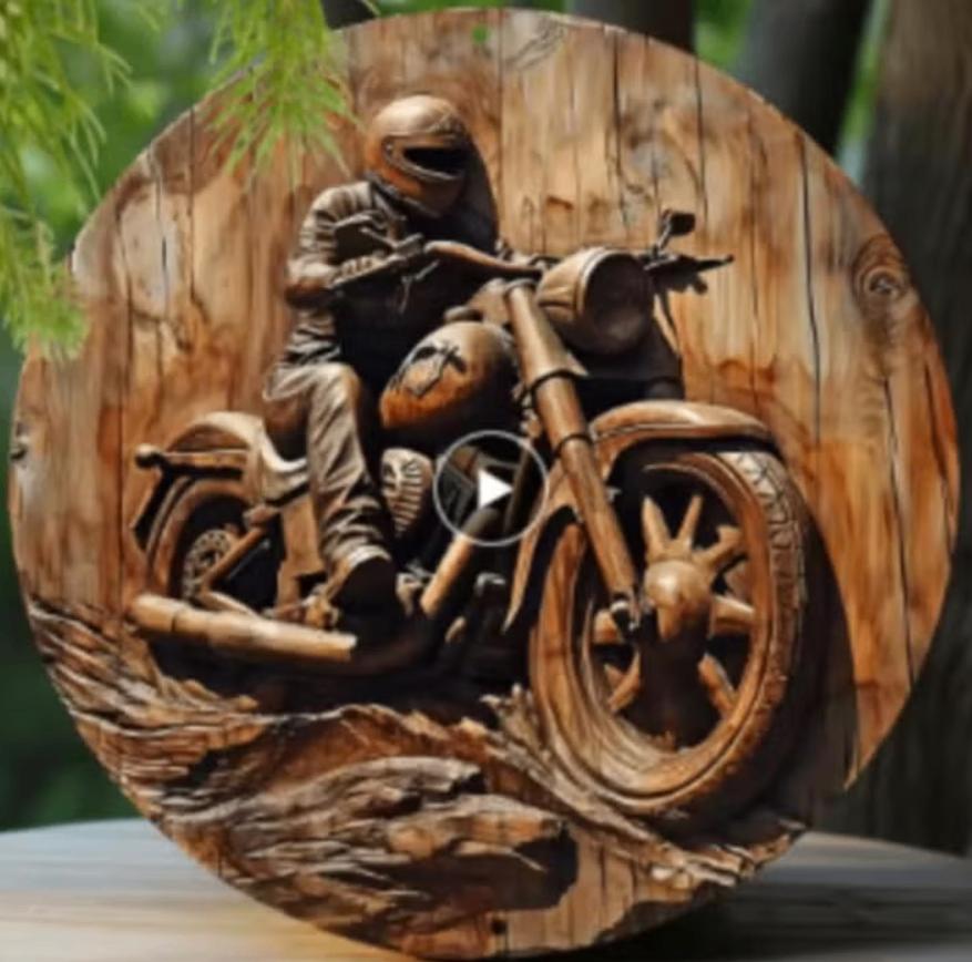 Vintage rond metalen bord Motorrijder (20cm), Huis en Inrichting, Woonaccessoires | Wanddecoraties, Ophalen of Verzenden, Nieuw
