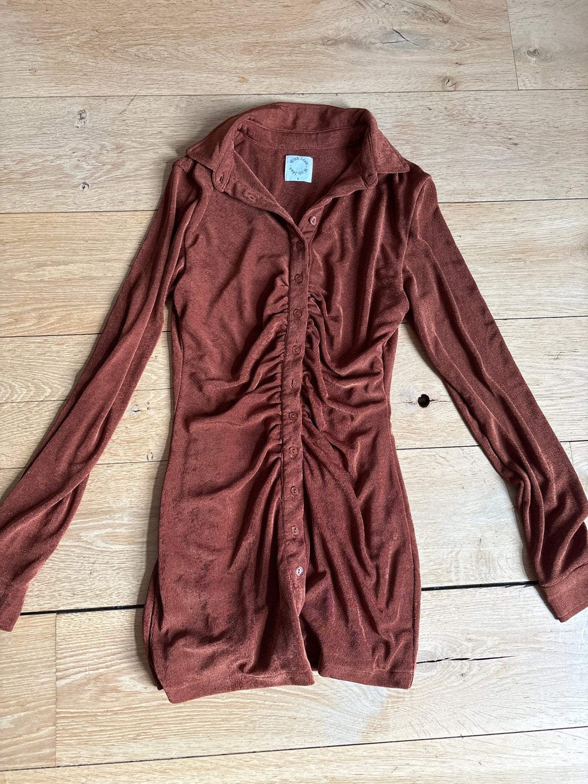 With Jean mini jurk met ruches in terracotta maat s, Bruin, Ophalen of Verzenden, Zo goed als nieuw, Maat 36 (S)