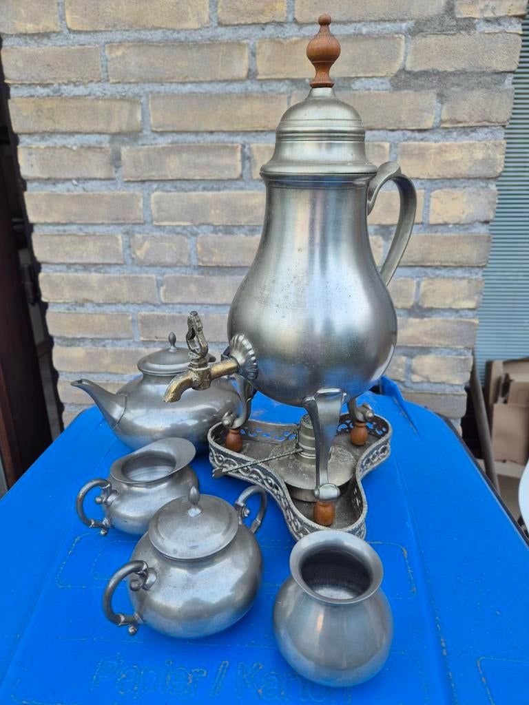 Antiek tinnen theeservies / samovar set - In perfecte staat, Antiek en Kunst, Antiek | Tin, Ophalen of Verzenden