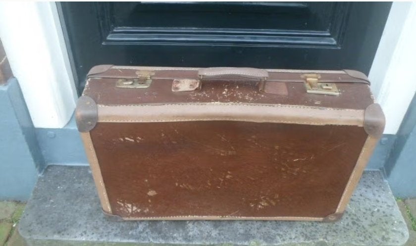 Vintage reiskoffer oude koffer 60 x 37 cm. bruin, Overige materialen, Gebruikt, 50 tot 60 cm, Ophalen of Verzenden