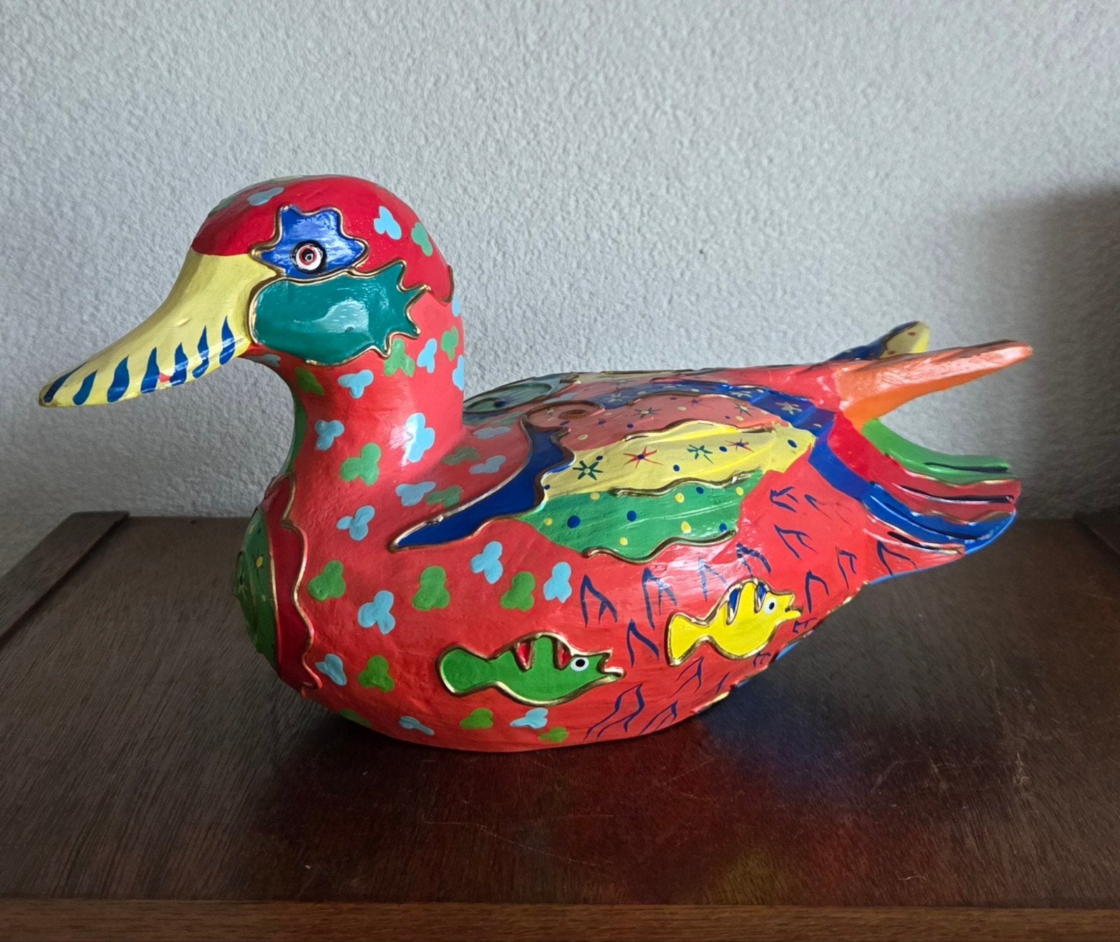 Vintage handgeschilderde houten eend, Ophalen of Verzenden