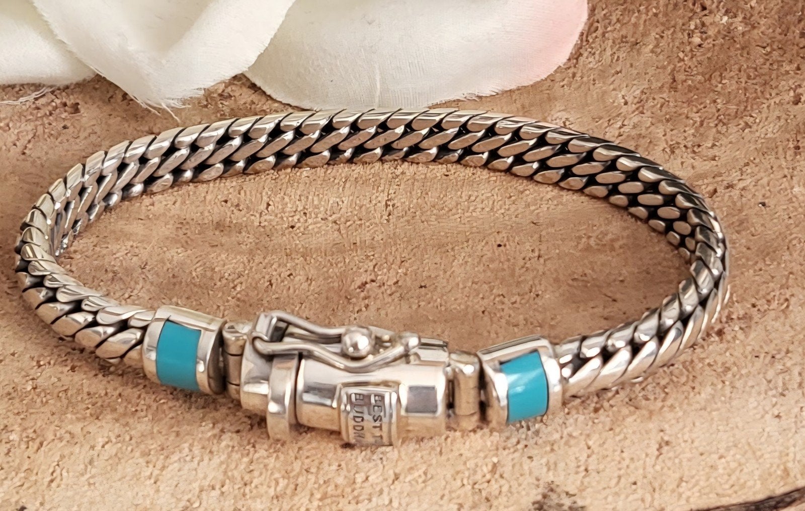 925 Zilveren armband schakel BEN met turquoise steen, Ophalen of Verzenden, Nieuw, Zilver, Zilver