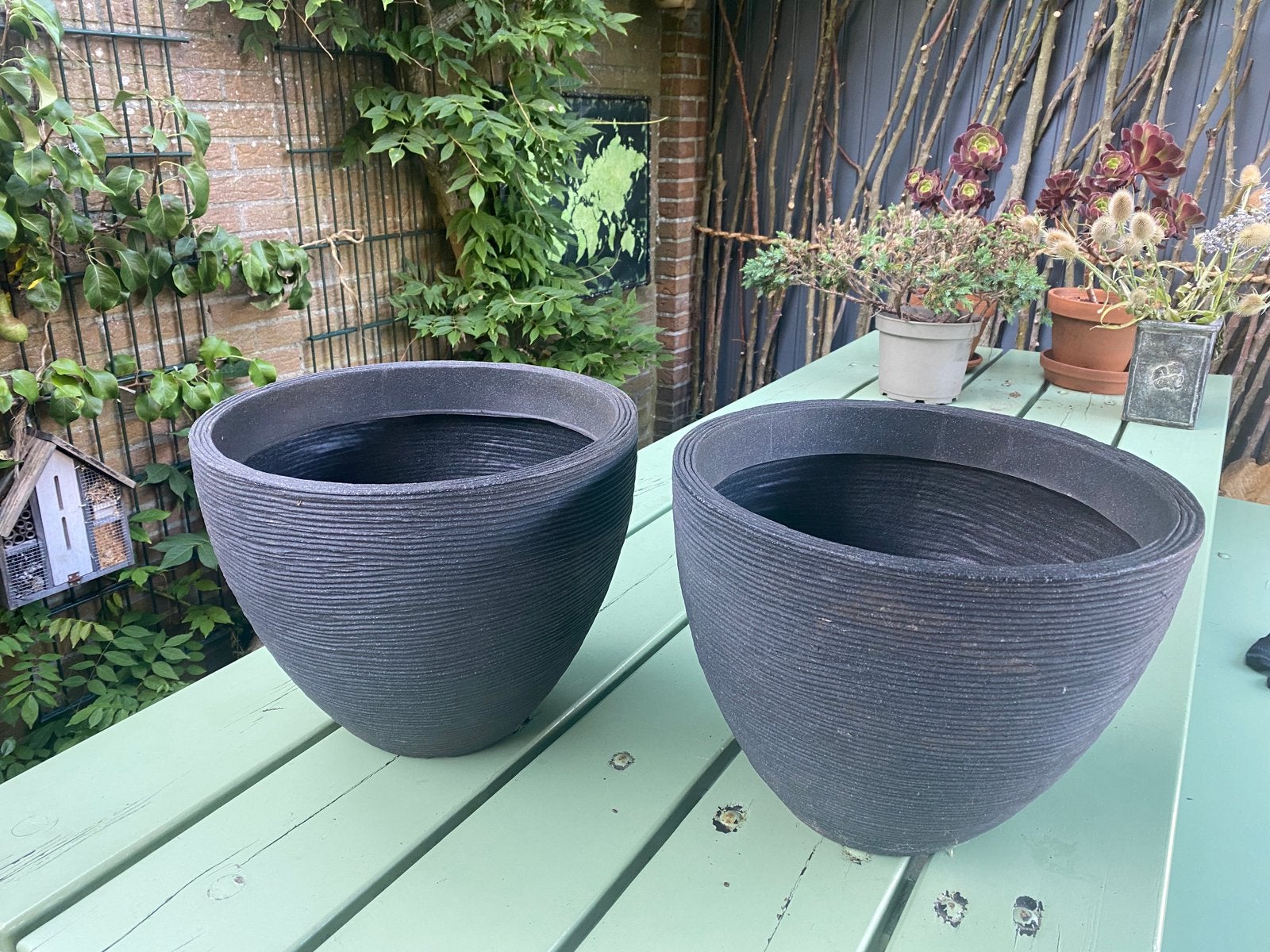 2 x Nampook Ribbed bloempot rond, Kunststof, Gebruikt, Rond, Minder dan 40 cm