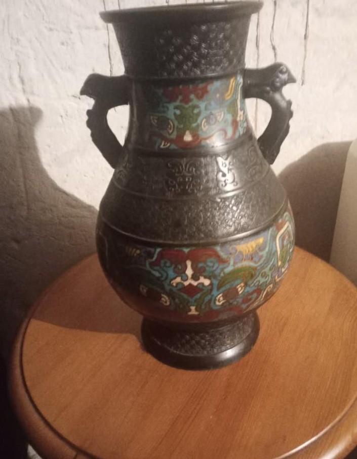 antieke bronzen Chinese cloisonné vaas, Ophalen of Verzenden