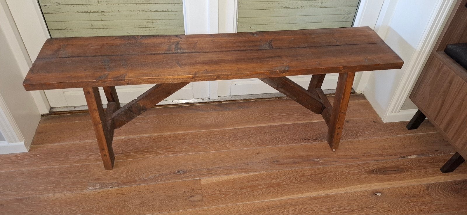 Landelijk houten bankje, nachtkastjes en kapstok/sierplank, Ophalen of Verzenden, Gebruikt, Hout, Landelijke