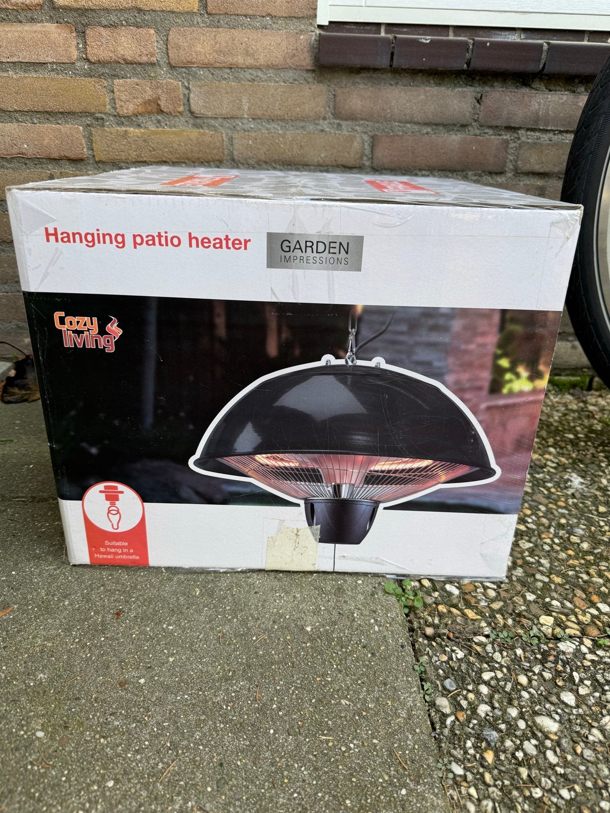 Nieuwe Cozy Living Hangende Terrasverwarmer 1500W, Plafond, Nieuw, Waterbestendig, Ophalen