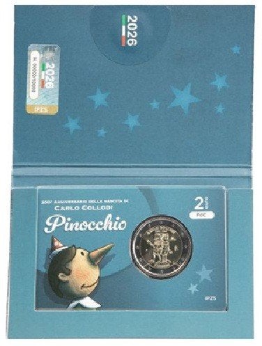 Italië 2 Euro 2026 "Pinocchio", BU in coincard, Ophalen of Verzenden, Italië, 2 euro, Setje