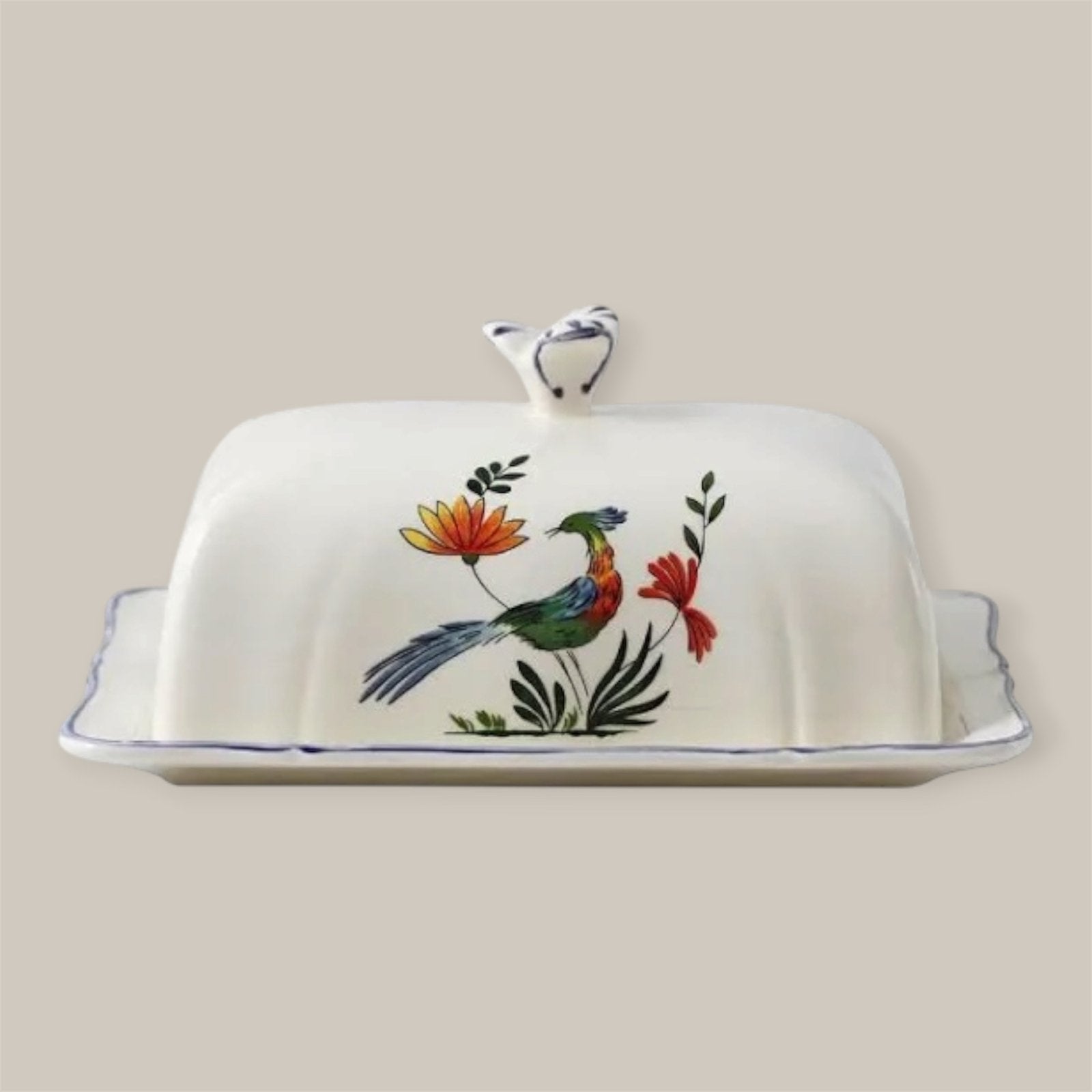 Botervloot op plateau Faience Gien France oiseaux de paradis, Verzenden, Zo goed als nieuw