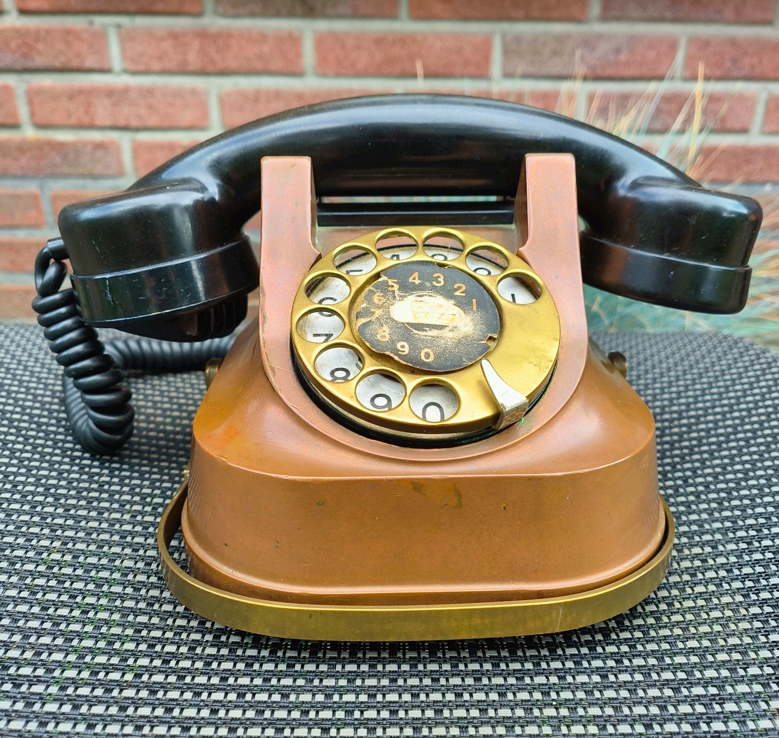 Vintage Koperen Telefoon met draaischijf, Telecommunicatie, Vaste telefoons | Niet Draadloos, Ophalen, Met draaischijf