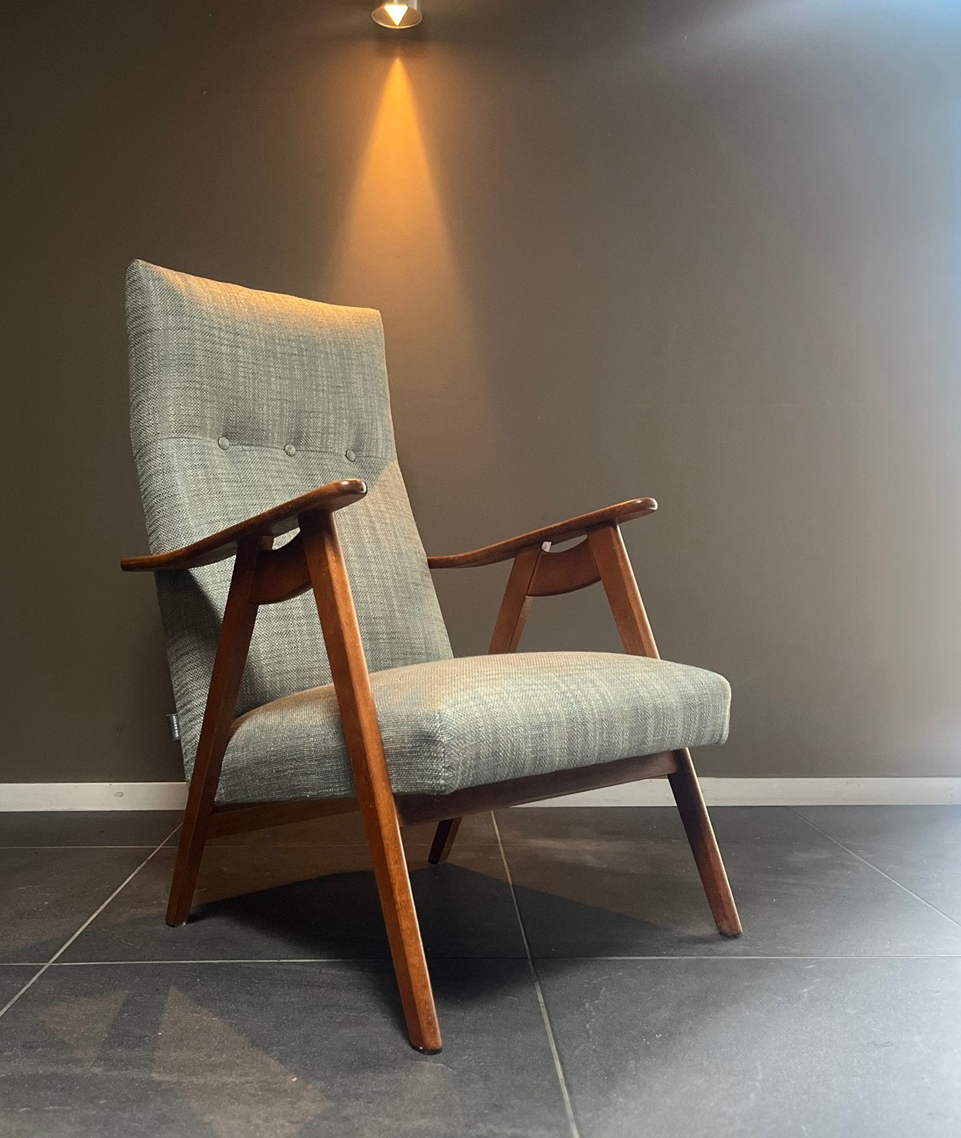 Vintage loungefauteuil | mid-century higback, 75 tot 100 cm, Ophalen of Verzenden, Zo goed als nieuw, 50 tot 75 cm