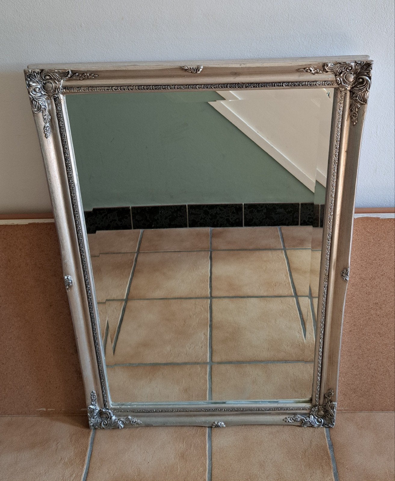 Prachtige Zilveren Champagne Barok Spiegel (85x54 cm), Ophalen, Rechthoekig, Minder dan 100 cm
