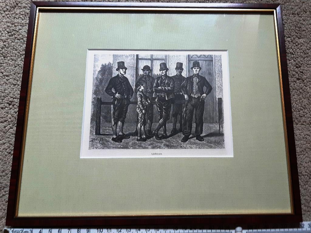 Zeeland houtgravure 1875 mannen in klederdracht, Antiek en Kunst, 26 cm, Dagelijks leven, 1800 - 1899, Ophalen of Verzenden