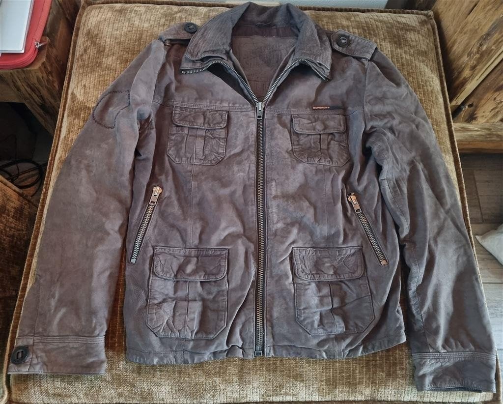 Superdry genuine leather Brad jacket, Maat 52/54 (L), Bruin, Ophalen of Verzenden, Zo goed als nieuw