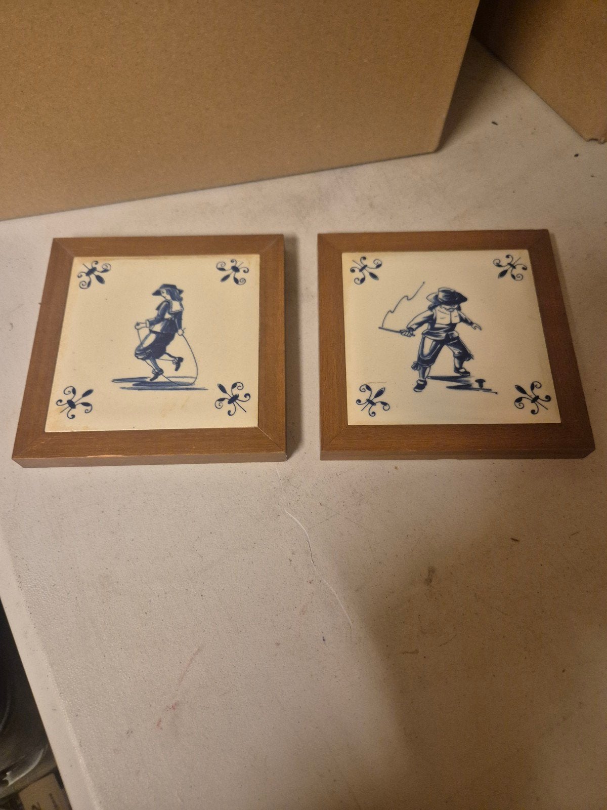 Delfts blauwe tegeltjes in houten lijst (set van 2), Ophalen of Verzenden