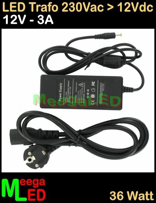 LED Trafo Voeding Adapter Driver - 230V > 12V - 3A = 36W –S2, Overige merken, Kunststof, Zwart, Nieuw
