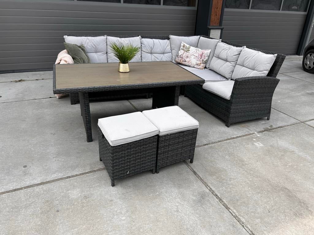 Schitterende 6-delige dining loungeset, z.g.a.n., Meer dan 8 zitplaatsen, Ophalen of Verzenden, Zo goed als nieuw, Wicker
