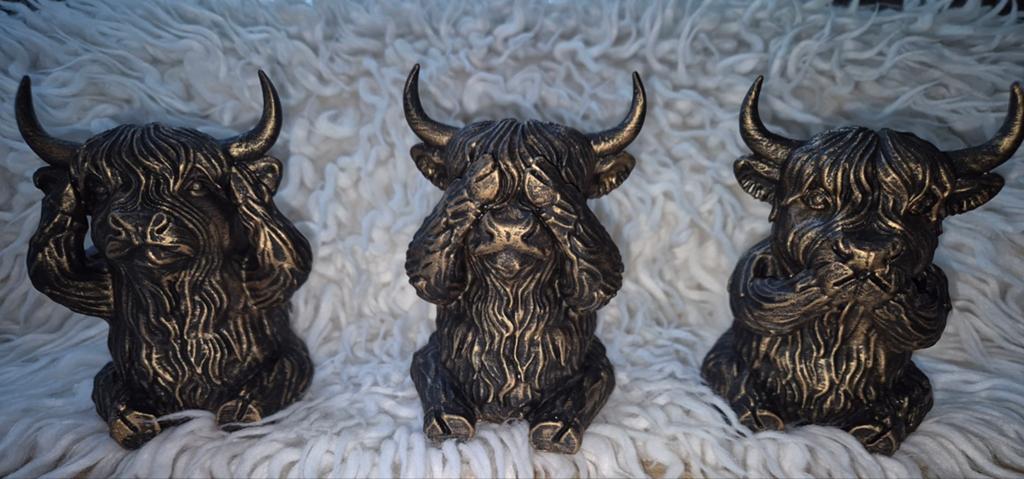 Horen Zien Zwijgen Hooglanders - Unieke Decoratie Kunststof, Zwart, Nieuw, Kunststof, Ophalen of Verzenden