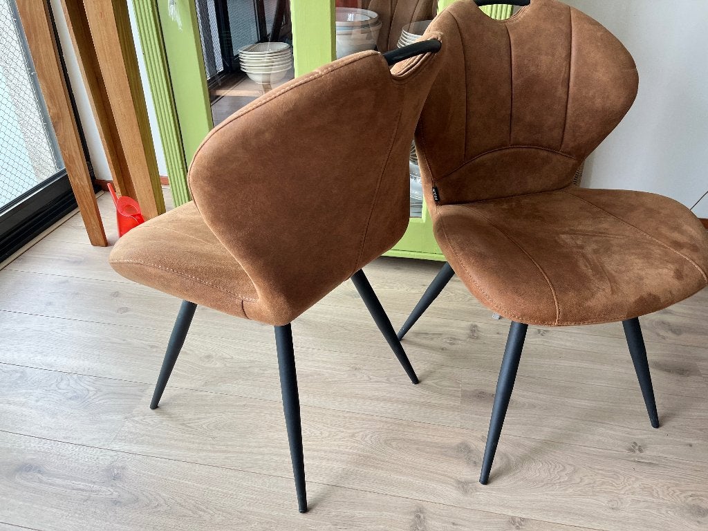 5 cognac kleurige eetkamerstoelen perfecte staat, Huis en Inrichting, Stoelen, Ophalen, Bruin, Zo goed als nieuw, Metaal