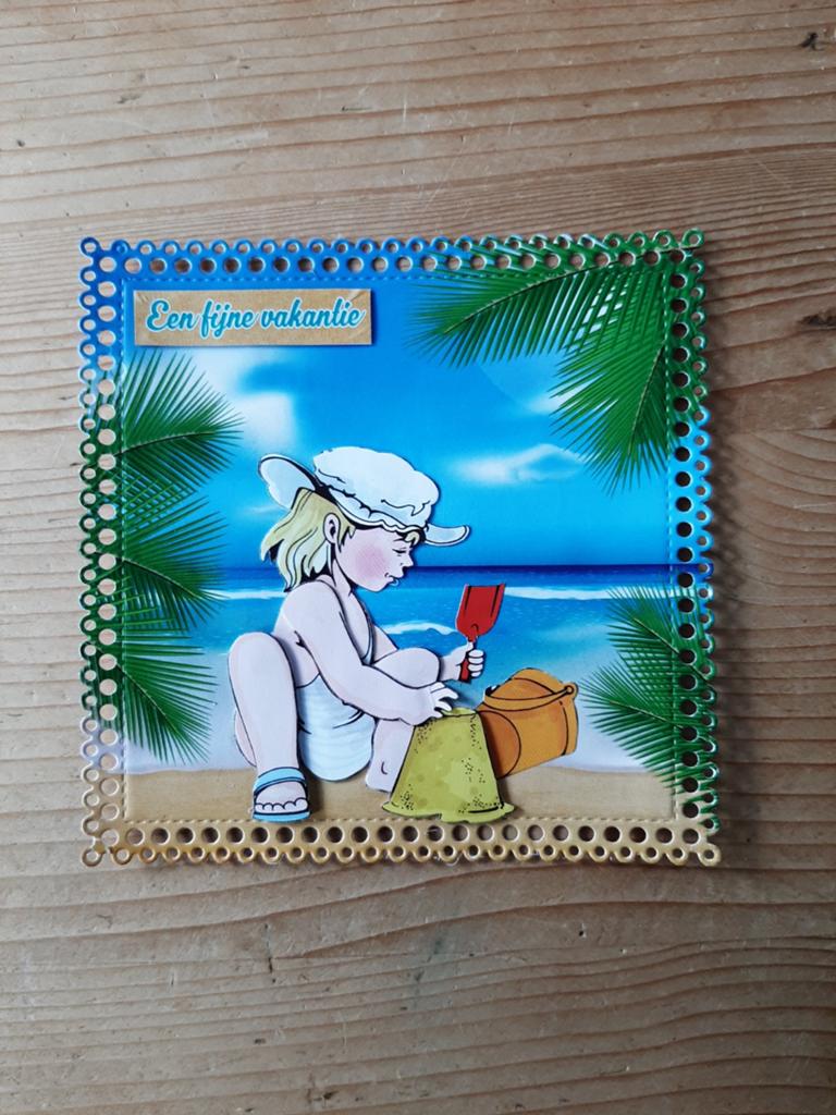 Stans kaart opleg met 3d plaatje meisje op het strand, Hobby en Vrije tijd, Kaarten | Zelf maken, Ophalen of Verzenden, Nieuw