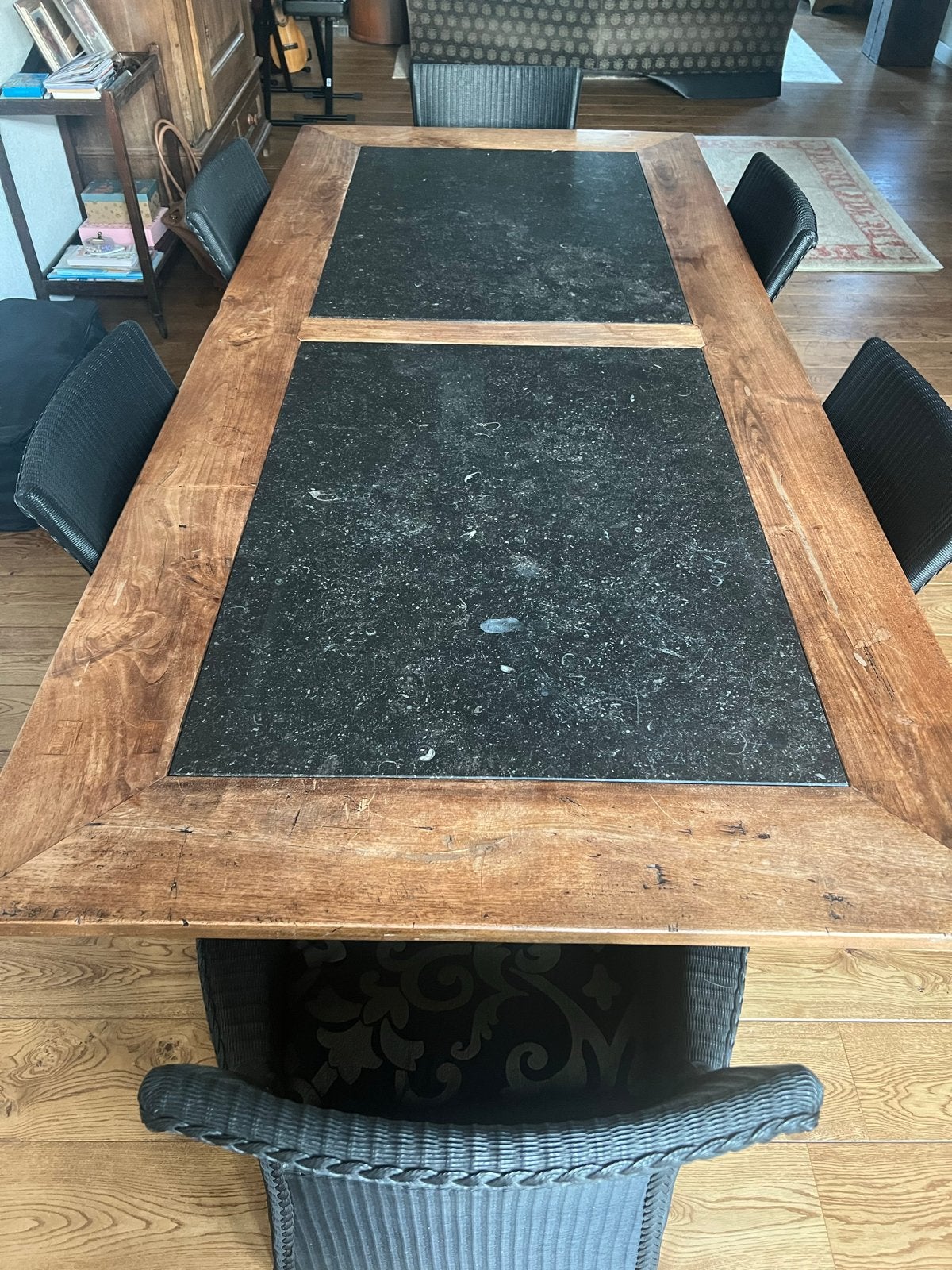 Artistiek Arduin Eettafel met Houten Rand (250x110cm), Ophalen, Overige materialen, Gebruikt, 100 tot 150 cm