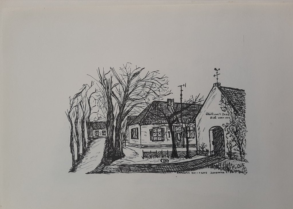 Pentekening Kappelletje O.L.V. van 't Zand Zandoerle 1817, Ophalen, Tekening, Pentekening, Gesigneerd