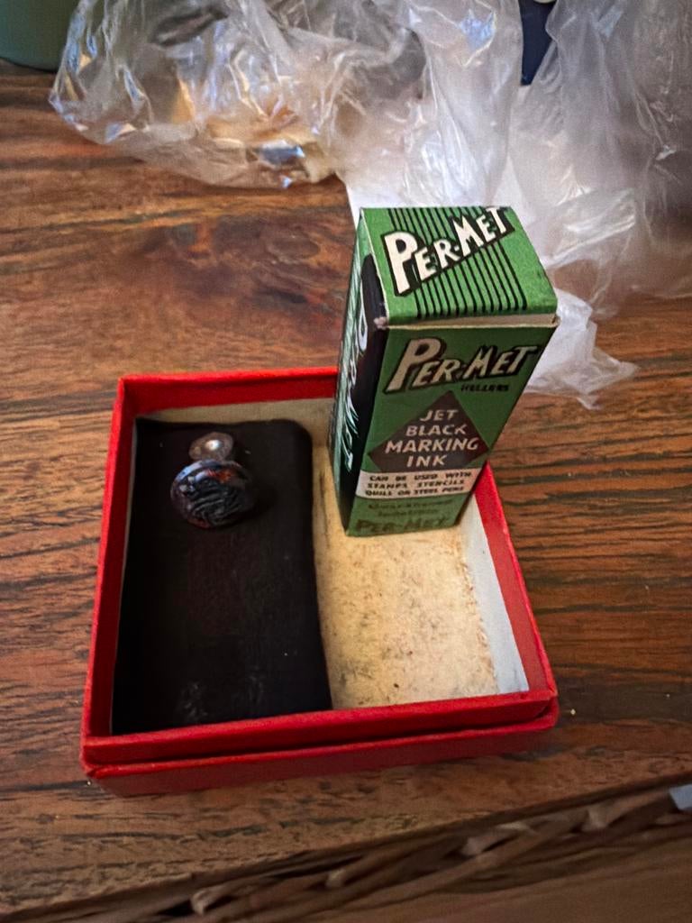 Oude stempel met Per-Met inkt, Ophalen of Verzenden