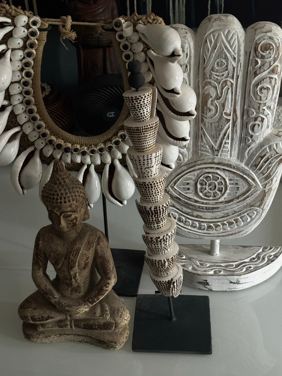 Boeddha beeld en decoratieve schelpen, Antiek en Kunst, Ophalen