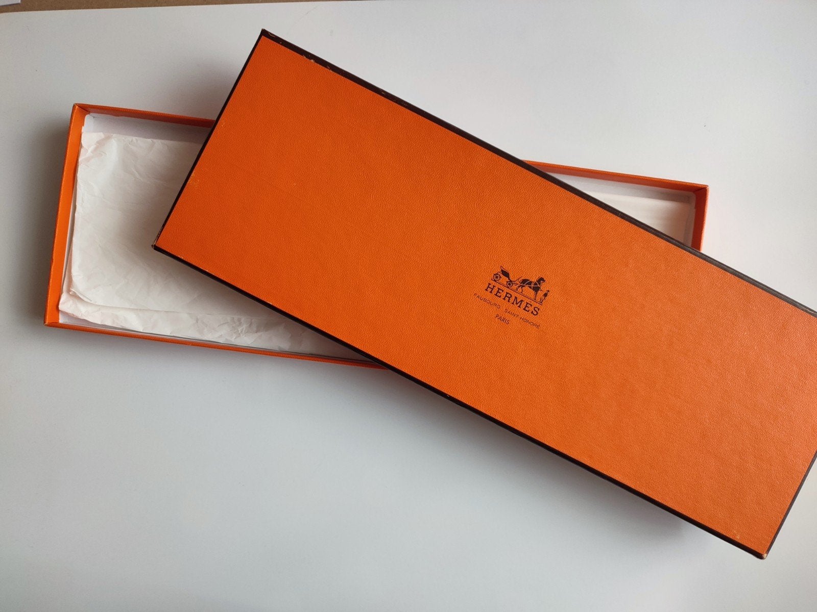 Vintage Hermès stropdas Cravate doos geschenkdoos, Ophalen of Verzenden, Oranje, Hermès