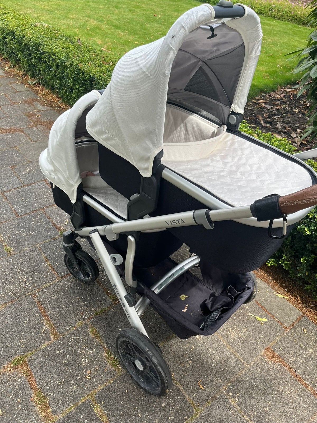 UPPAbaby Vista V2 Duowagen / tweeling + autostoelen en base, Gebruikt, Duowagen, Combiwagen, Ophalen
