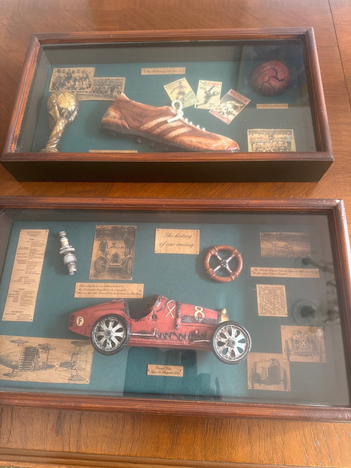 WK voetbal ingelijst voetbal- en autorace memorabilia, Ophalen of Verzenden, Gebruikt, Overige sporten, Overige typen