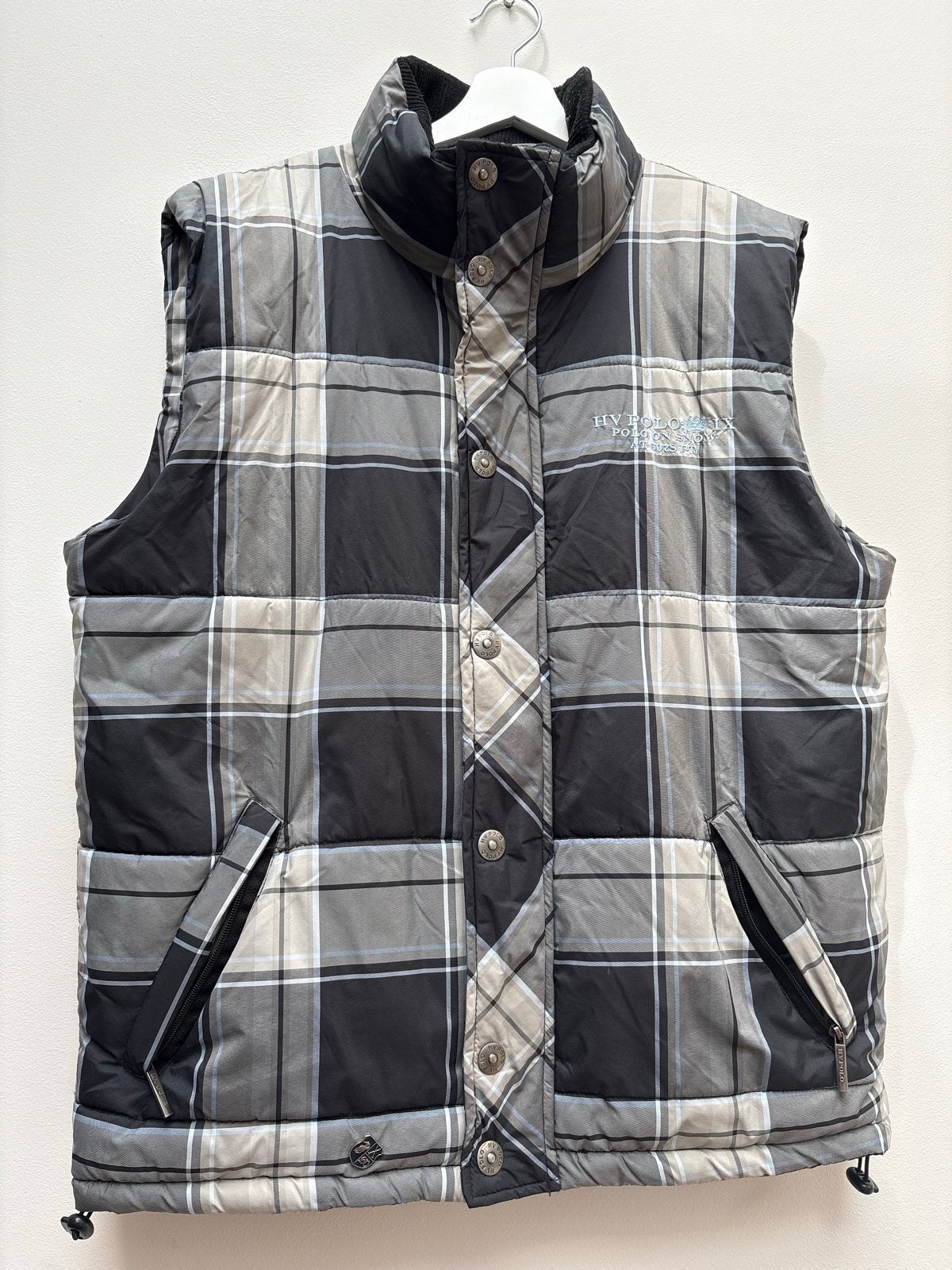 HV Polo Bodywarmer Geruit Zwart Grijs Maat L, Ophalen of Verzenden, Zo goed als nieuw, Maat 52/54 (L), Zwart