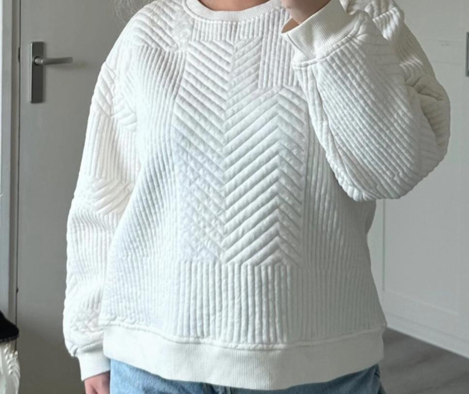 Zara witte sweater hoodie trui met print en ronde hals, Ophalen of Verzenden, Zo goed als nieuw, Maat 36 (S), Wit