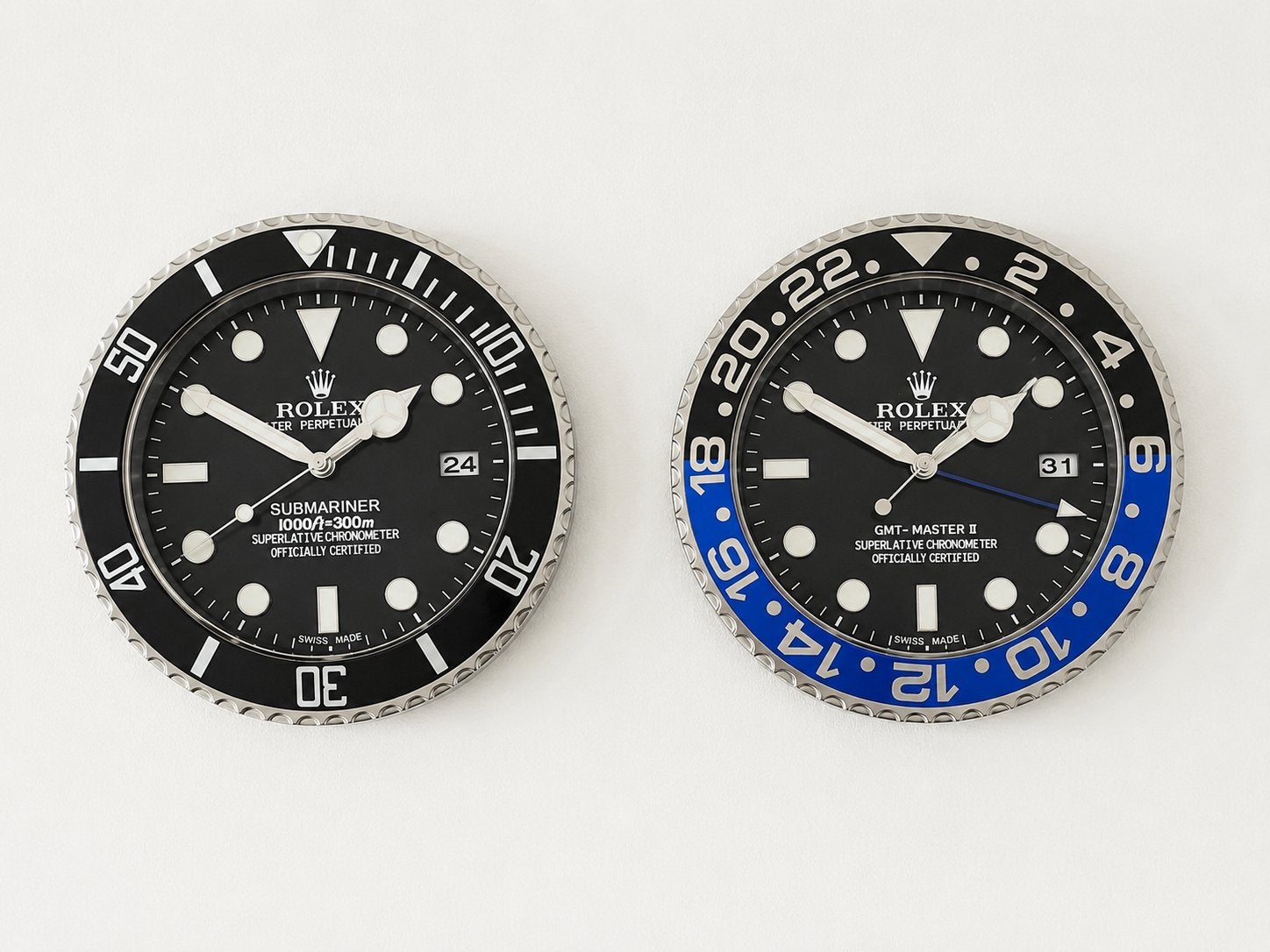 Rolex Wandklok GMT Master II / Submariner – 34 cm – RVS, Huis en Inrichting, Wandklok, Ophalen of Verzenden, Zo goed als nieuw