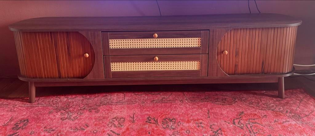 Merax TV-meubel met rotan details en lades, Huis en Inrichting, Kasten | Televisiemeubels, 150 tot 200 cm, Ophalen of Verzenden